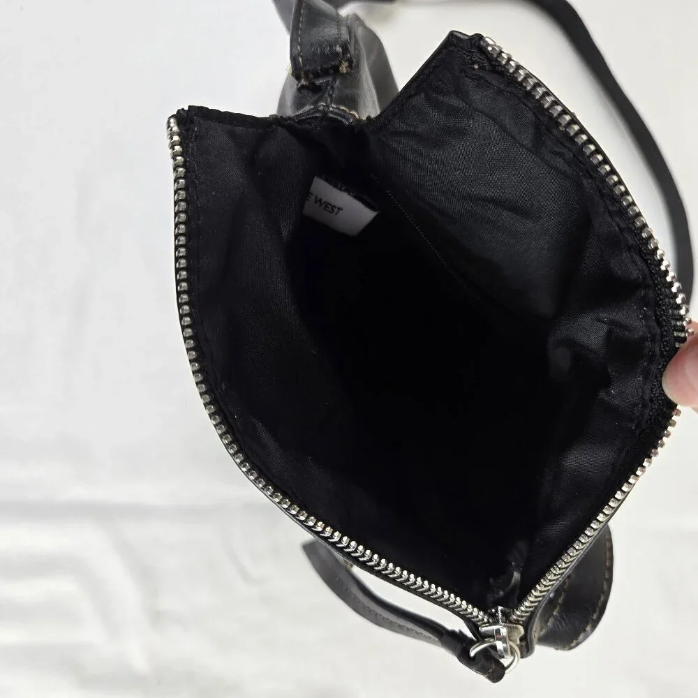 Nine West Black Foldover Crossbody Bag Adustable Long Strap Faux Leather